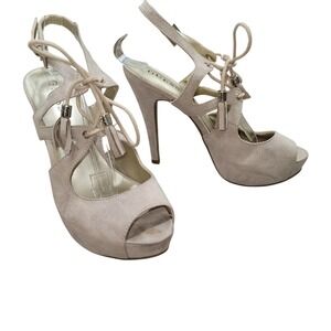 Guess Womens Tan Strappy Faux Suede‎ Slingback Open Toe Stiletto Pumps Sz 7M Y2K